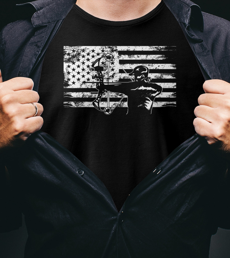 American Flag Bowhunting Archer Hunter T-Shirt