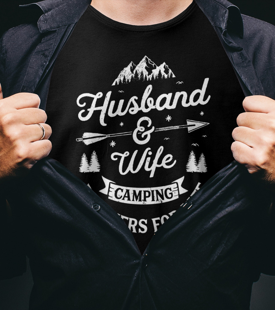Husband And Wife Camping Partners For Life Arrow Mountains Trees T-Shirt