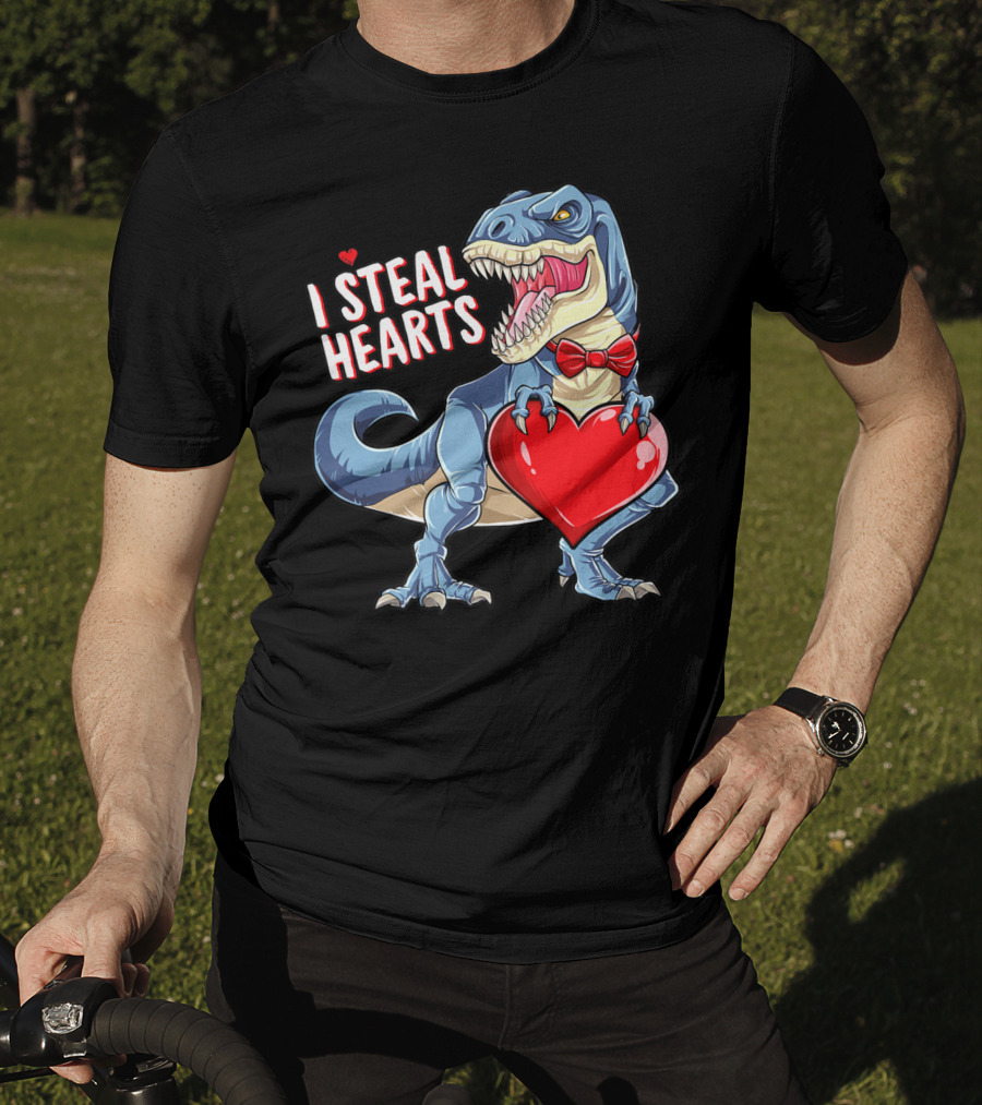 I Steal Hearts Dinosaur Rex Valentine's Day Red Bow Tie T-Shirt