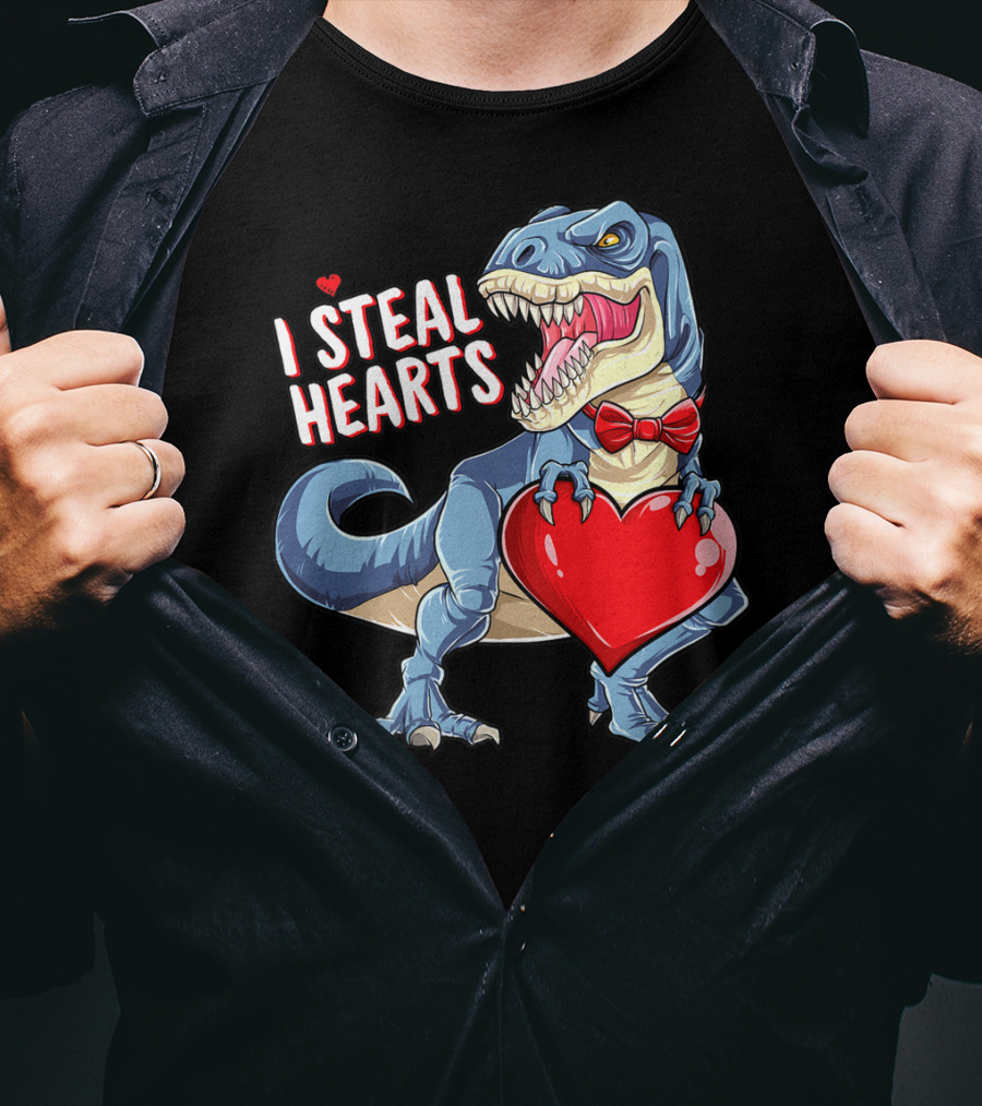 I Steal Hearts Dinosaur Rex Valentine's Day Red Bow Tie T-Shirt