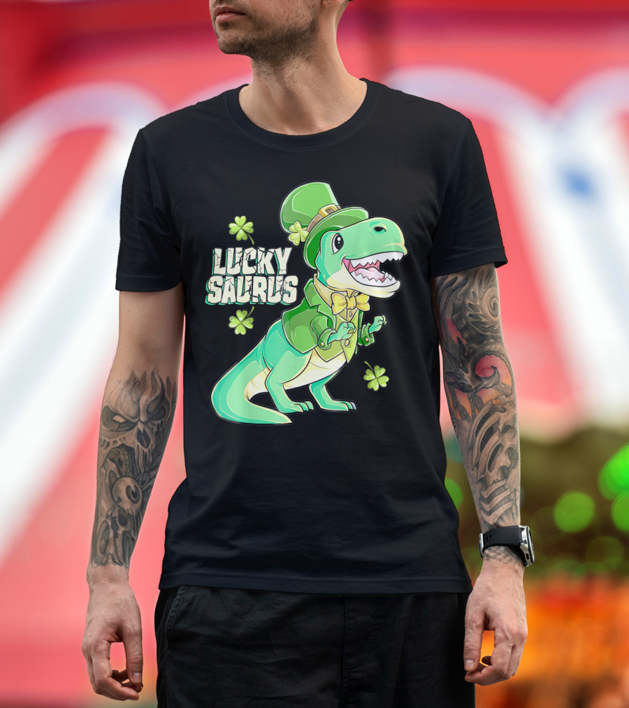 Luckysaurus Irish Dinosaur Leprechaun St Patricks Day Boys Rex T-Shirt