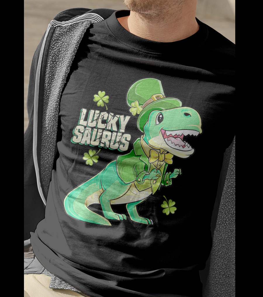 Luckysaurus Irish Dinosaur Leprechaun St Patricks Day Boys Rex T-Shirt