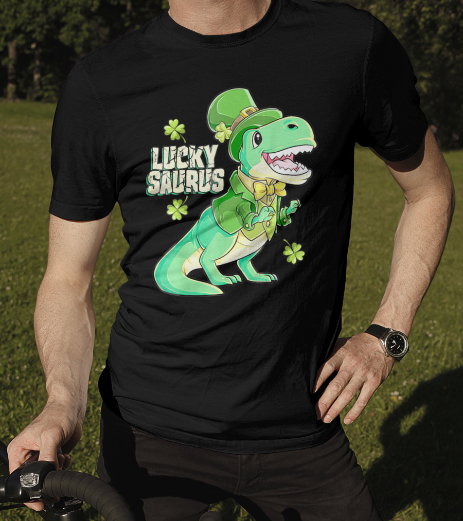 Luckysaurus Irish Dinosaur Leprechaun St Patricks Day Boys Rex T-Shirt