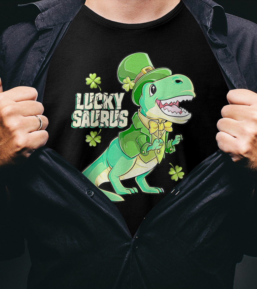 Luckysaurus Irish Dinosaur Leprechaun St Patricks Day Boys Rex T-Shirt