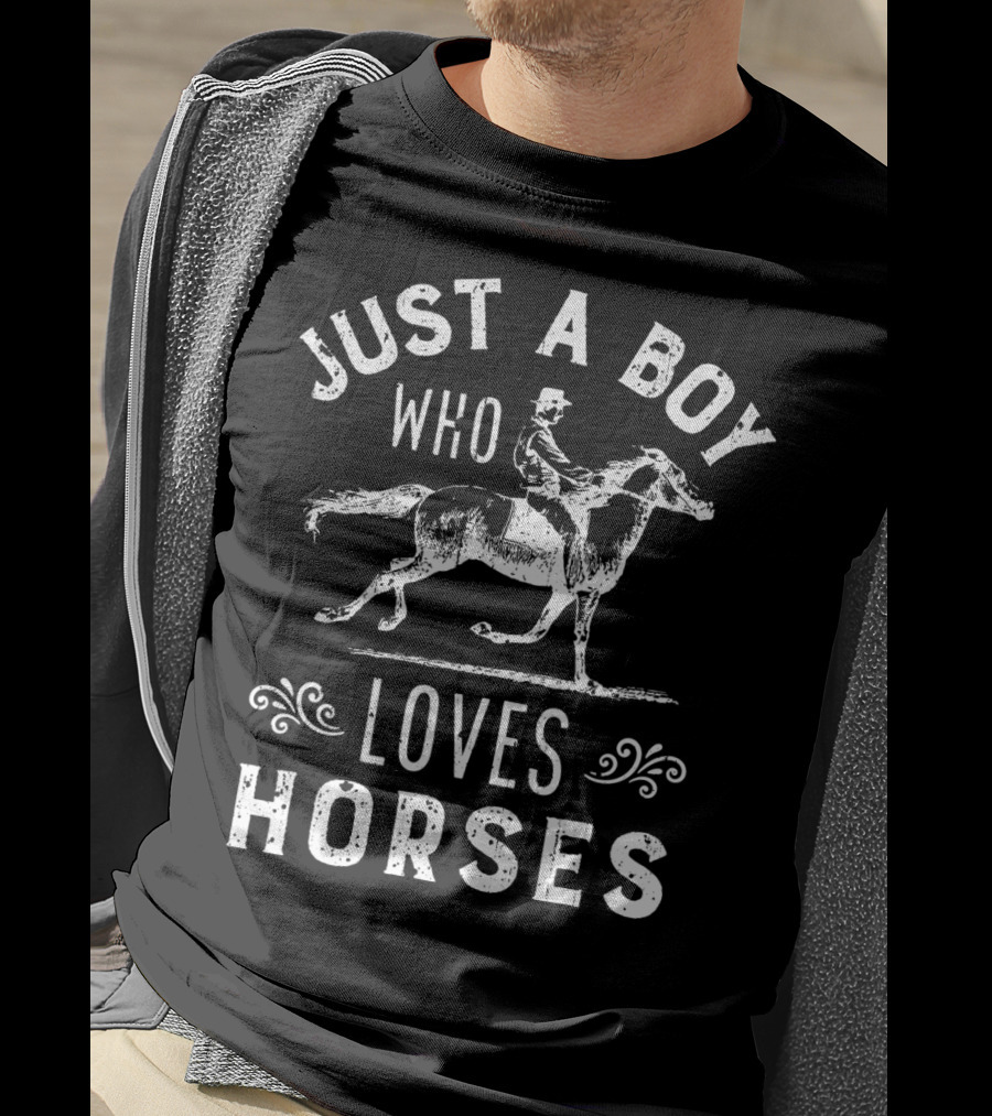 Just A Boy Who Loves Horses Riding Equestrian T-Shirt