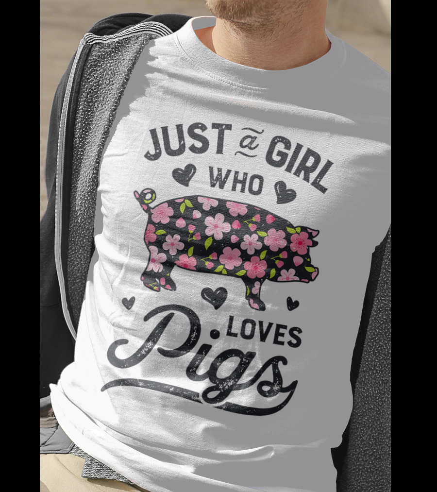 Just A Girl Who Loves Pigs With Floral Patterns For Girls Women Kids Farm T-Shirt