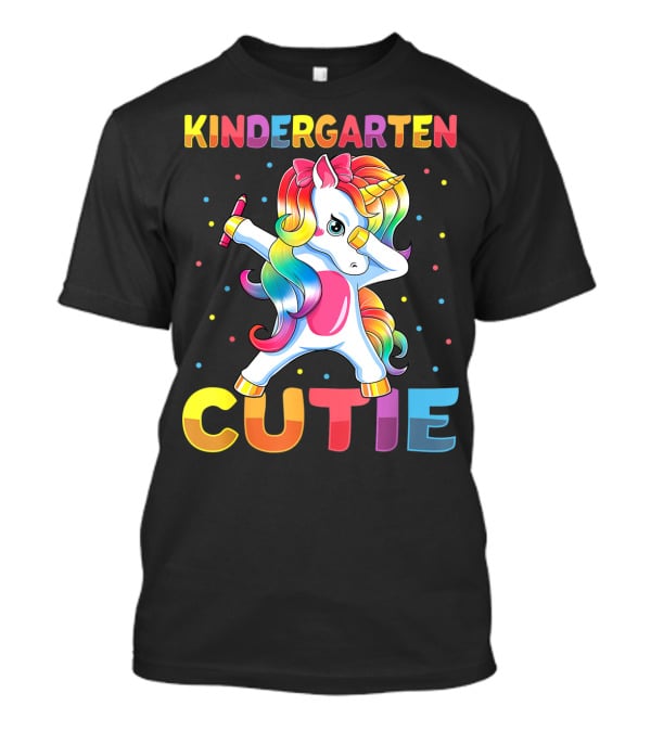 Kindergarten Cutie Dabbing Unicorn Back To School Girls Rainbow Multicolor T-Shirt
