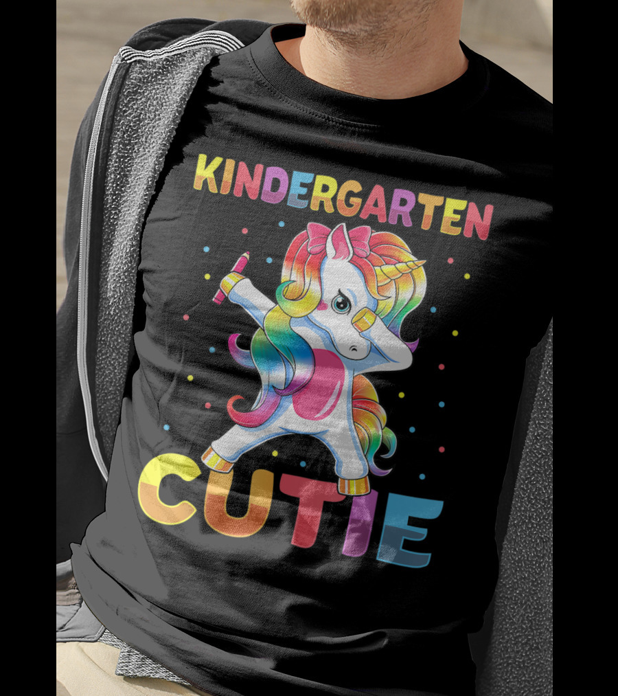 Kindergarten Cutie Dabbing Unicorn Back To School Girls Rainbow Multicolor T-Shirt