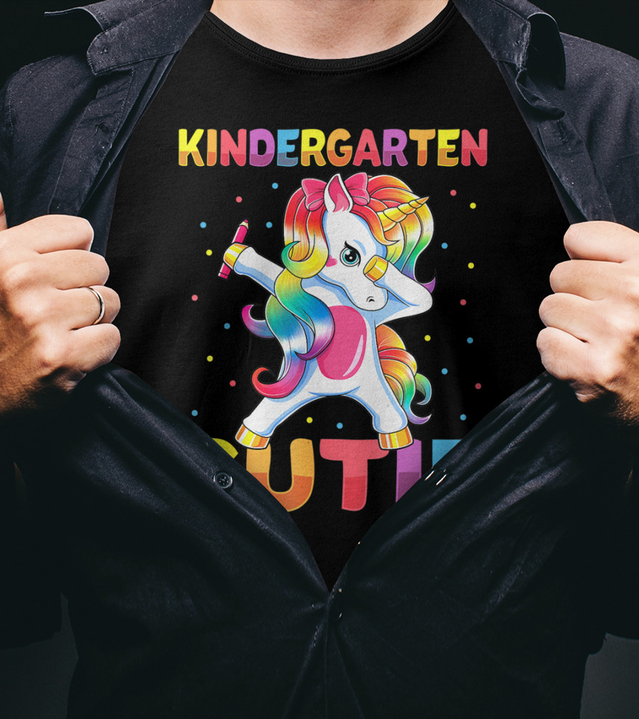 Kindergarten Cutie Dabbing Unicorn Back To School Girls Rainbow Multicolor T-Shirt
