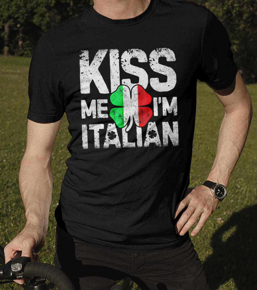 Kiss Me I'm Italian Clover Flag T-Shirt