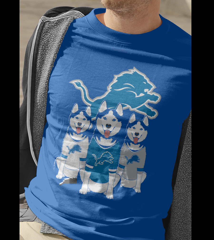 Detroit Lions Husky Trio With Iconic Blue Lion T-Shirt
