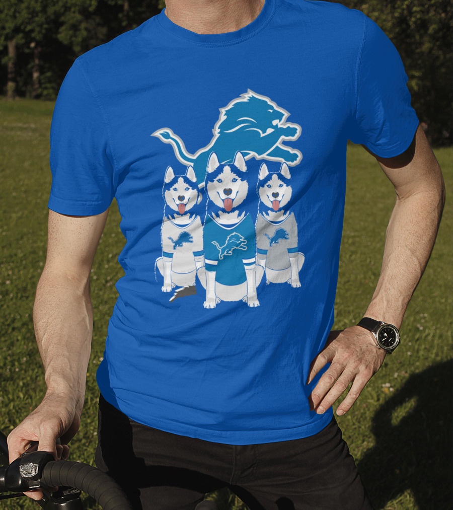 Detroit Lions Husky Trio With Iconic Blue Lion T-Shirt