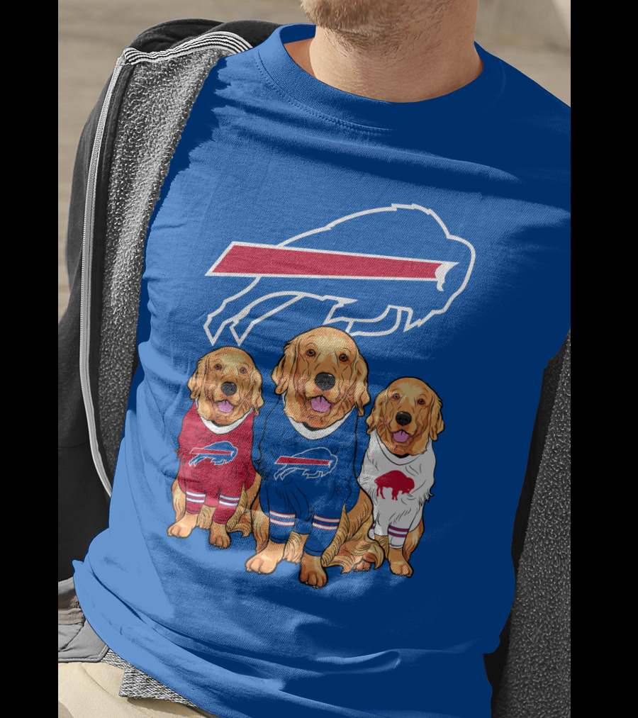 Buffalo Bills Golden Retrievers In Team Jerseys With T-Shirt