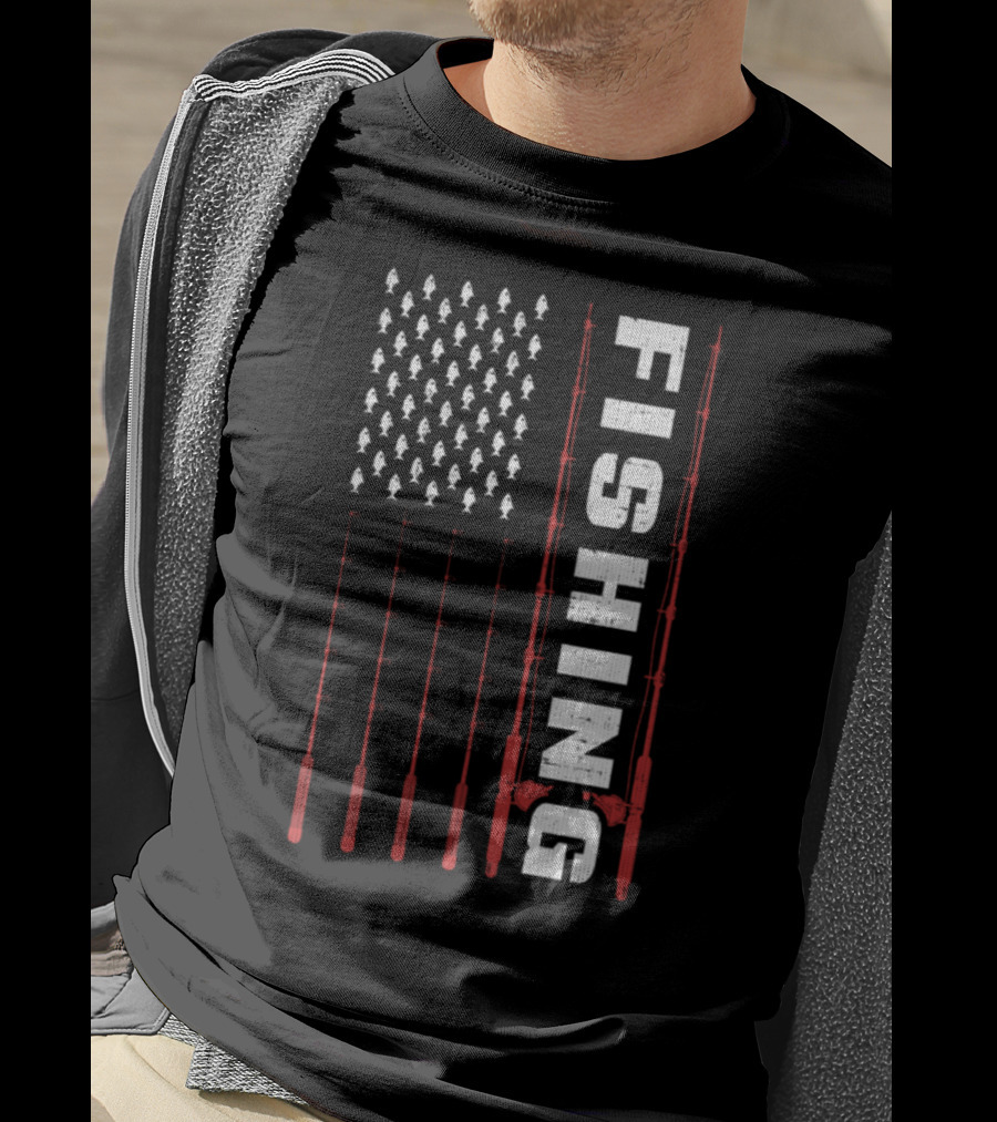 Fishing Flag Fishing Poles And Fish American T-Shirt
