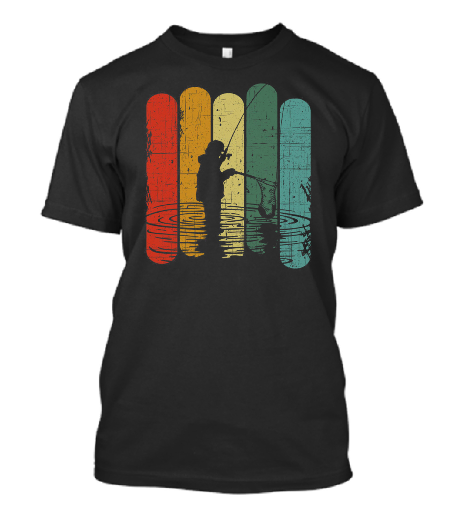 Retro Fishing Silhouette With Colorful T-Shirt