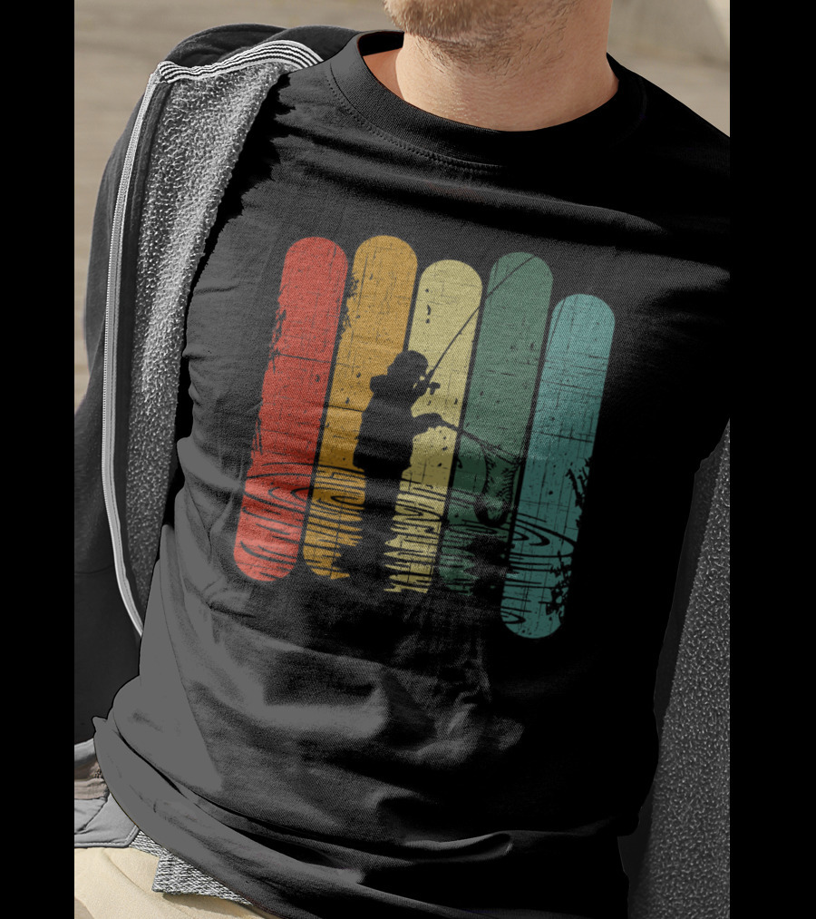 Retro Fishing Silhouette With Colorful T-Shirt