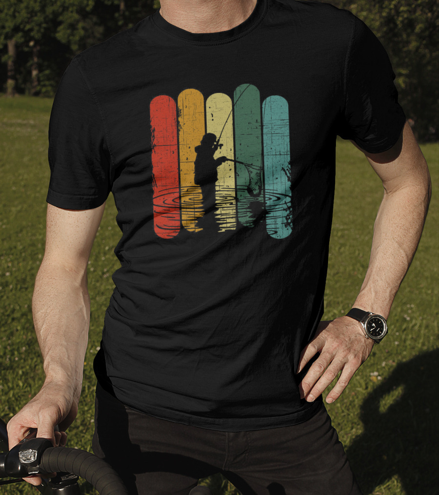 Retro Fishing Silhouette With Colorful T-Shirt