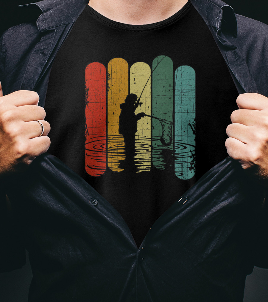 Retro Fishing Silhouette With Colorful T-Shirt