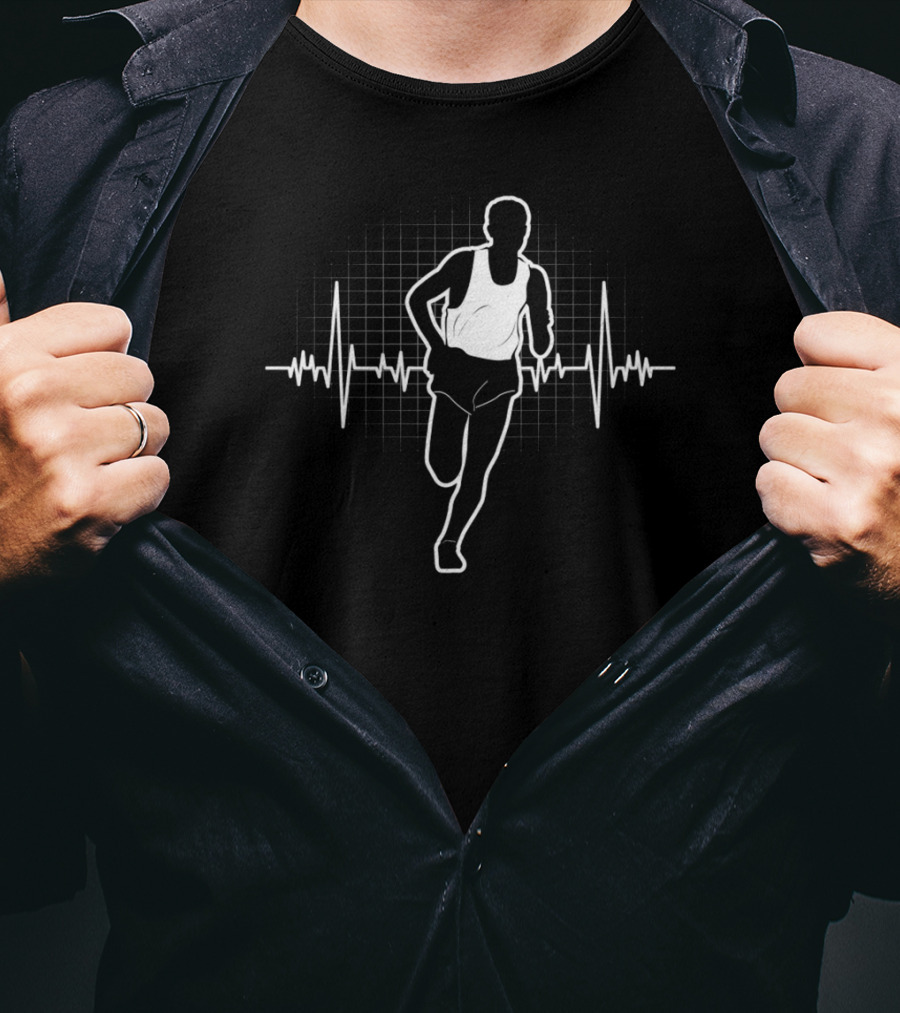 Runner With Heartbeat Line In Motion T-Shirt