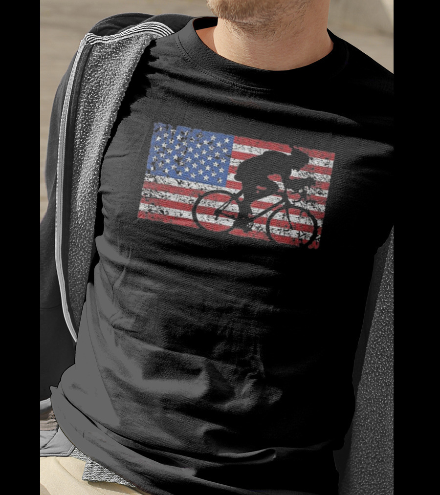 United States Flag Bicycle Rider T-Shirt