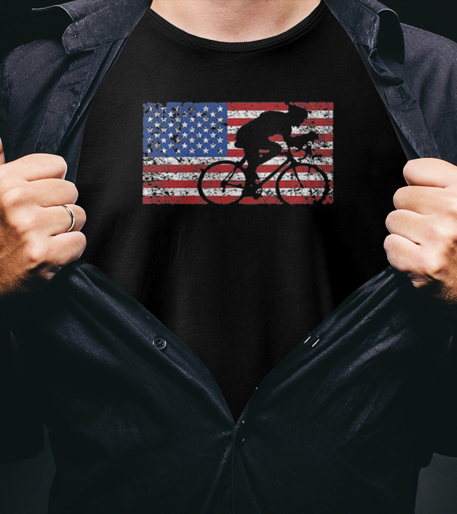 United States Flag Bicycle Rider T-Shirt