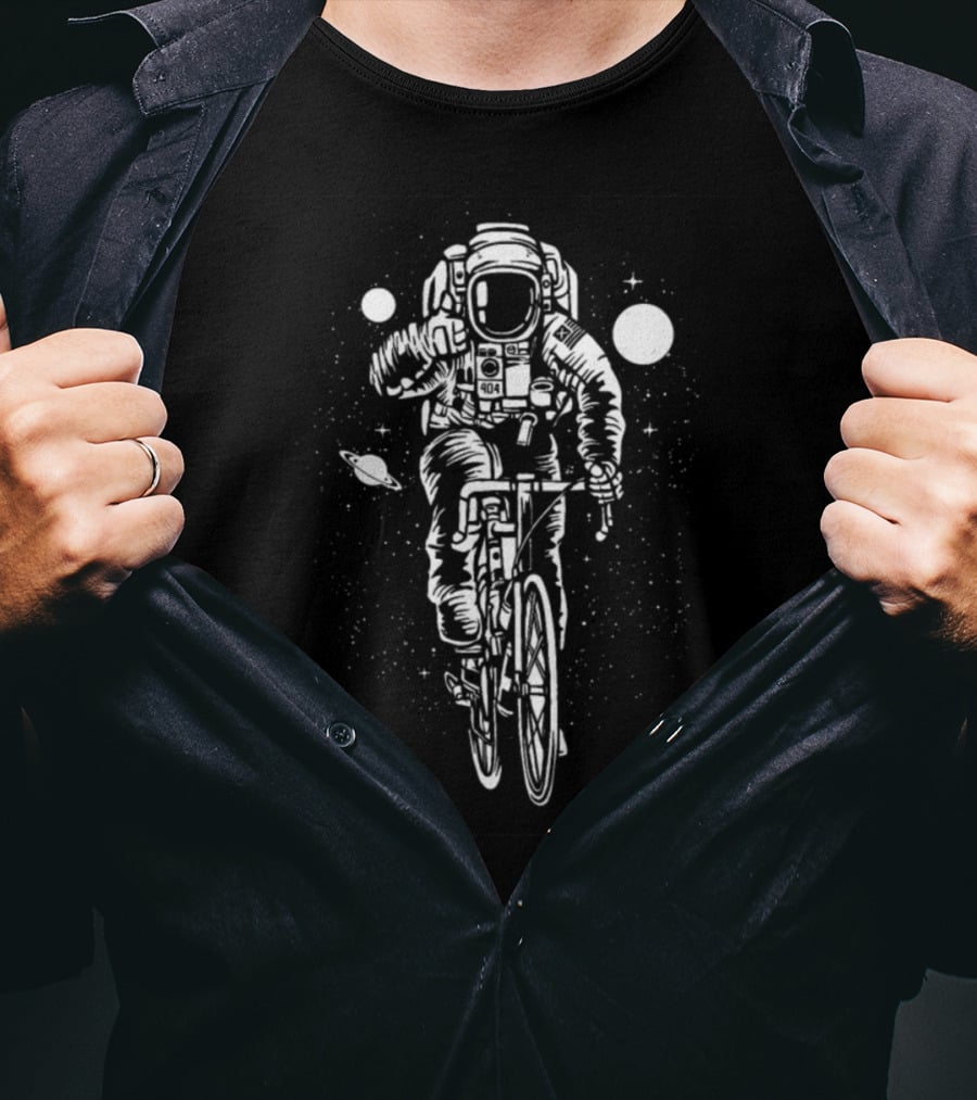 Astronaut Space Biker Riding Through The Cosmos With Saturn And Stars T-Shirt