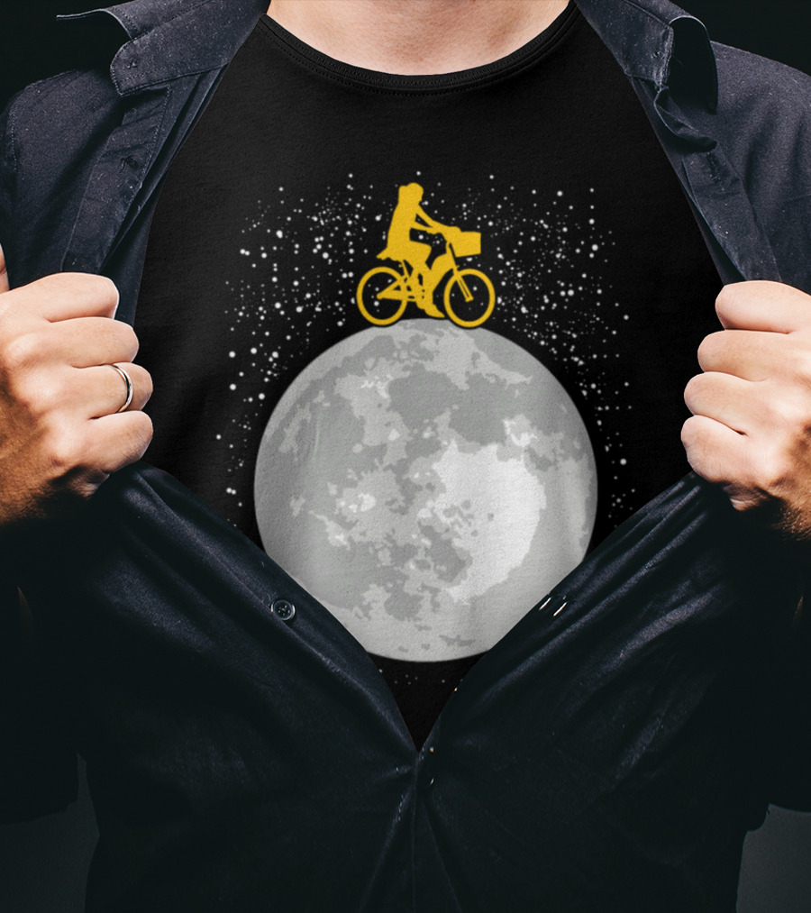 Bicycle Riding On A Starry Moon Scene T-Shirt
