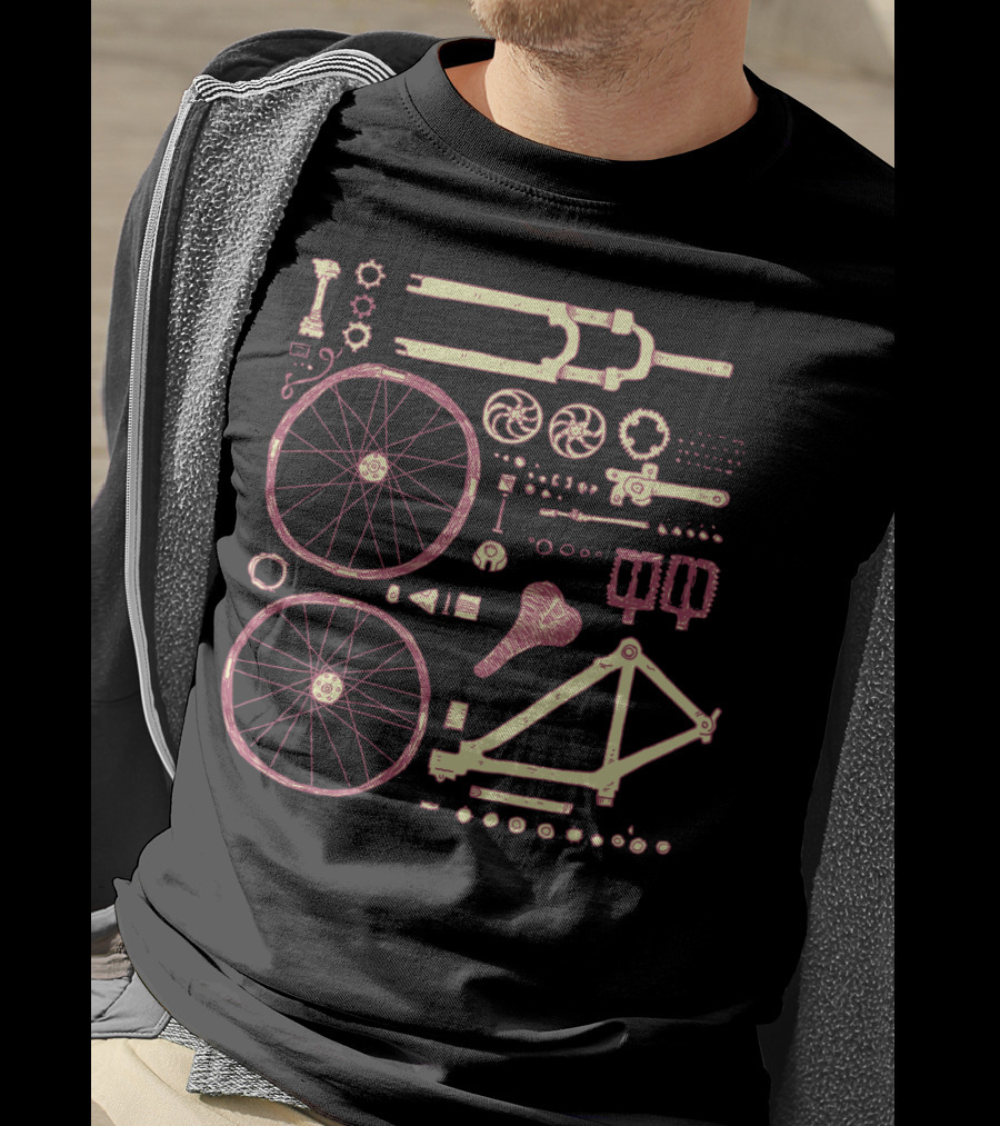 Bicycle Parts Diagram Wheels Frame Pedals Saddle Gears T-Shirt