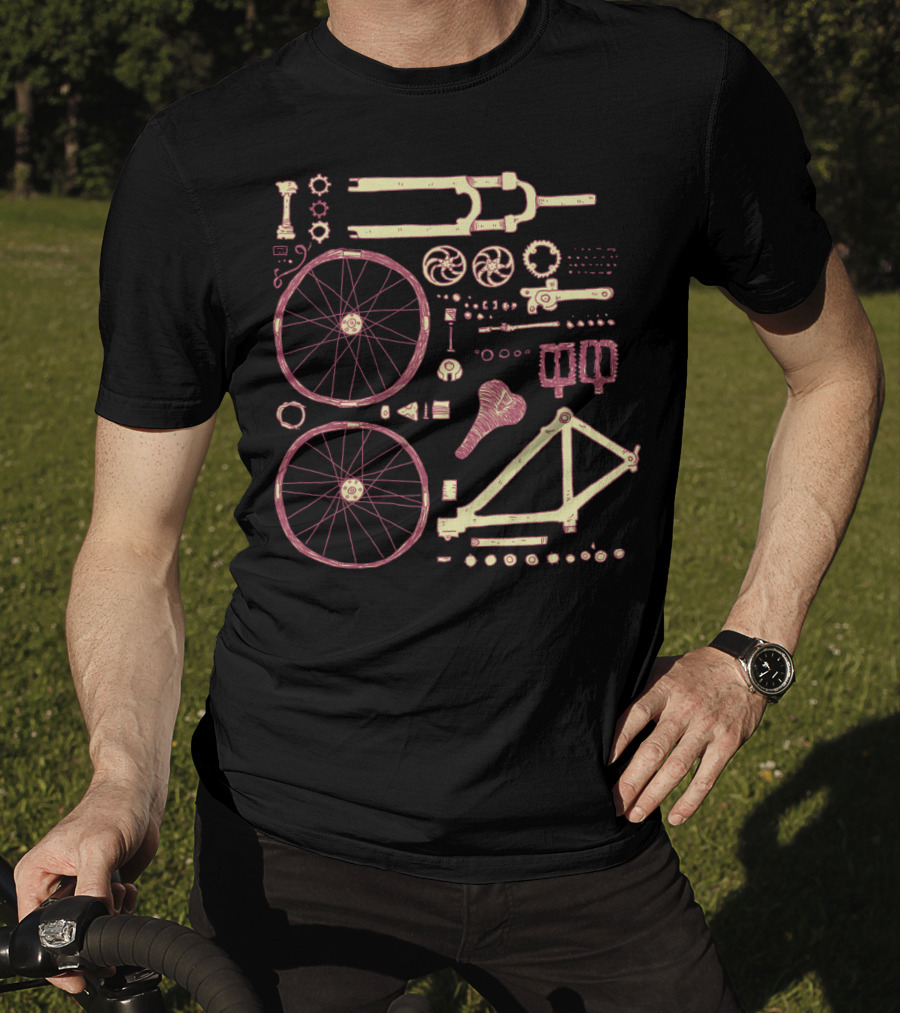 Bicycle Parts Diagram Wheels Frame Pedals Saddle Gears T-Shirt
