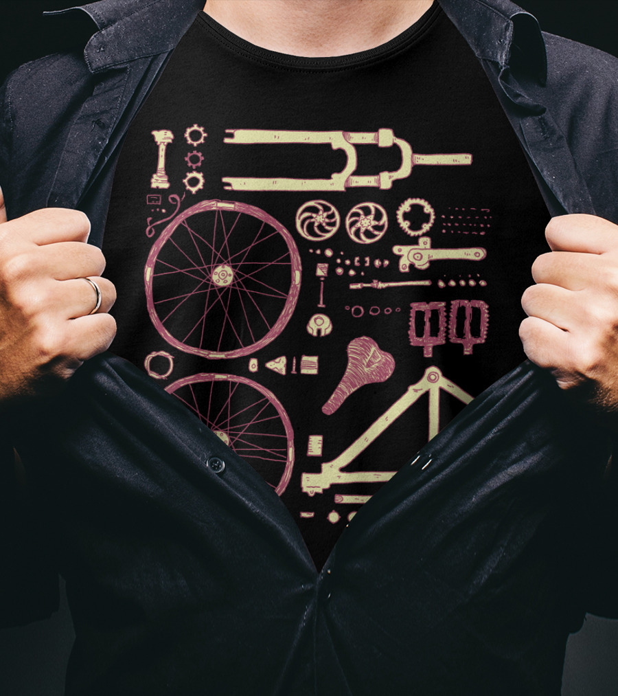 Bicycle Parts Diagram Wheels Frame Pedals Saddle Gears T-Shirt