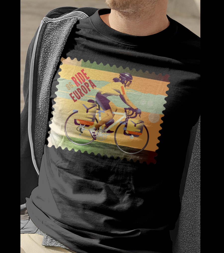 86 Ride Europa Bike Rider Stamp T-Shirt