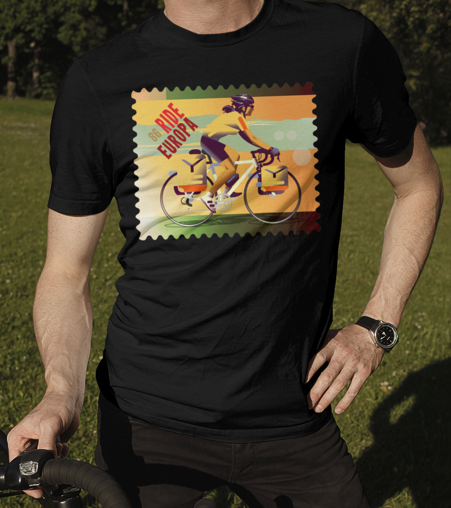 86 Ride Europa Bike Rider Stamp T-Shirt