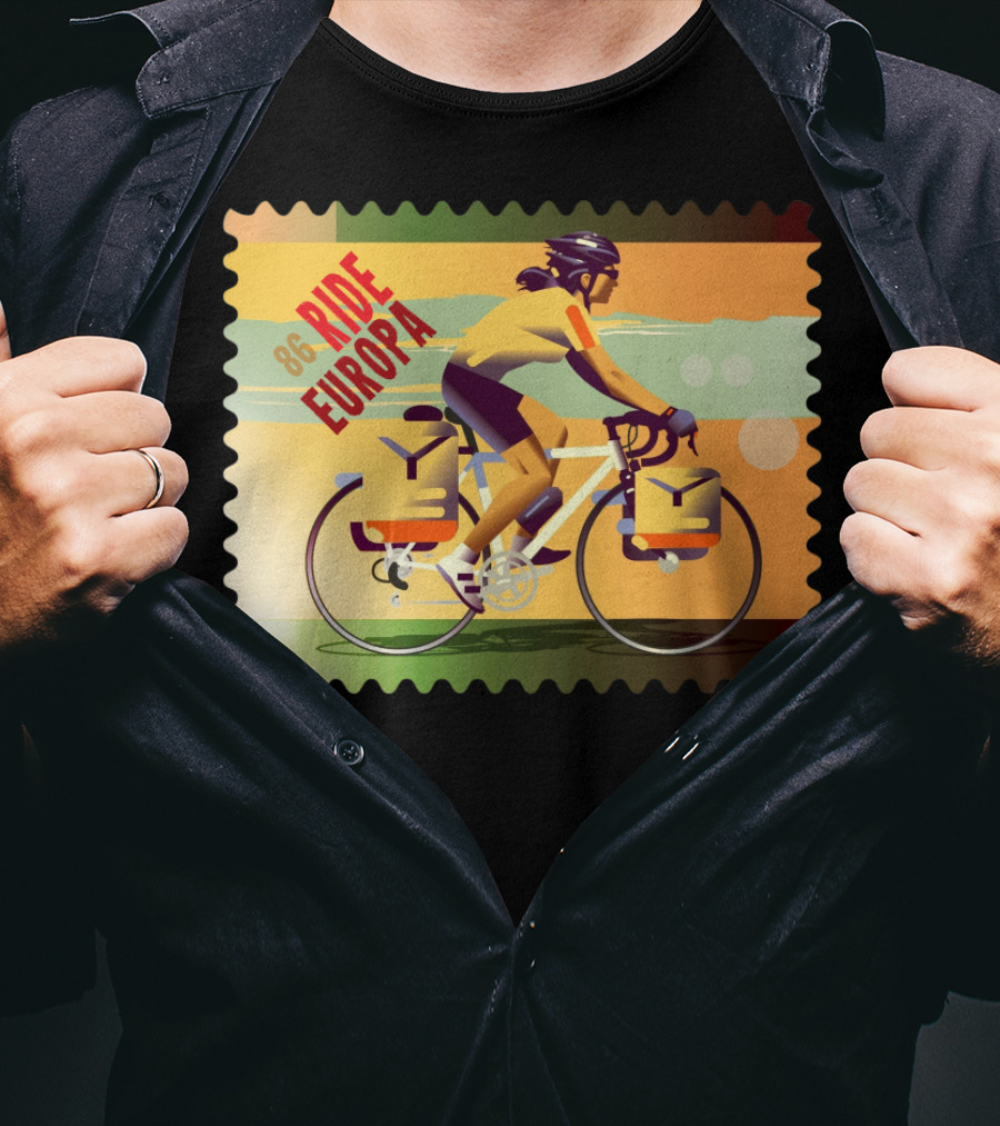 86 Ride Europa Bike Rider Stamp T-Shirt