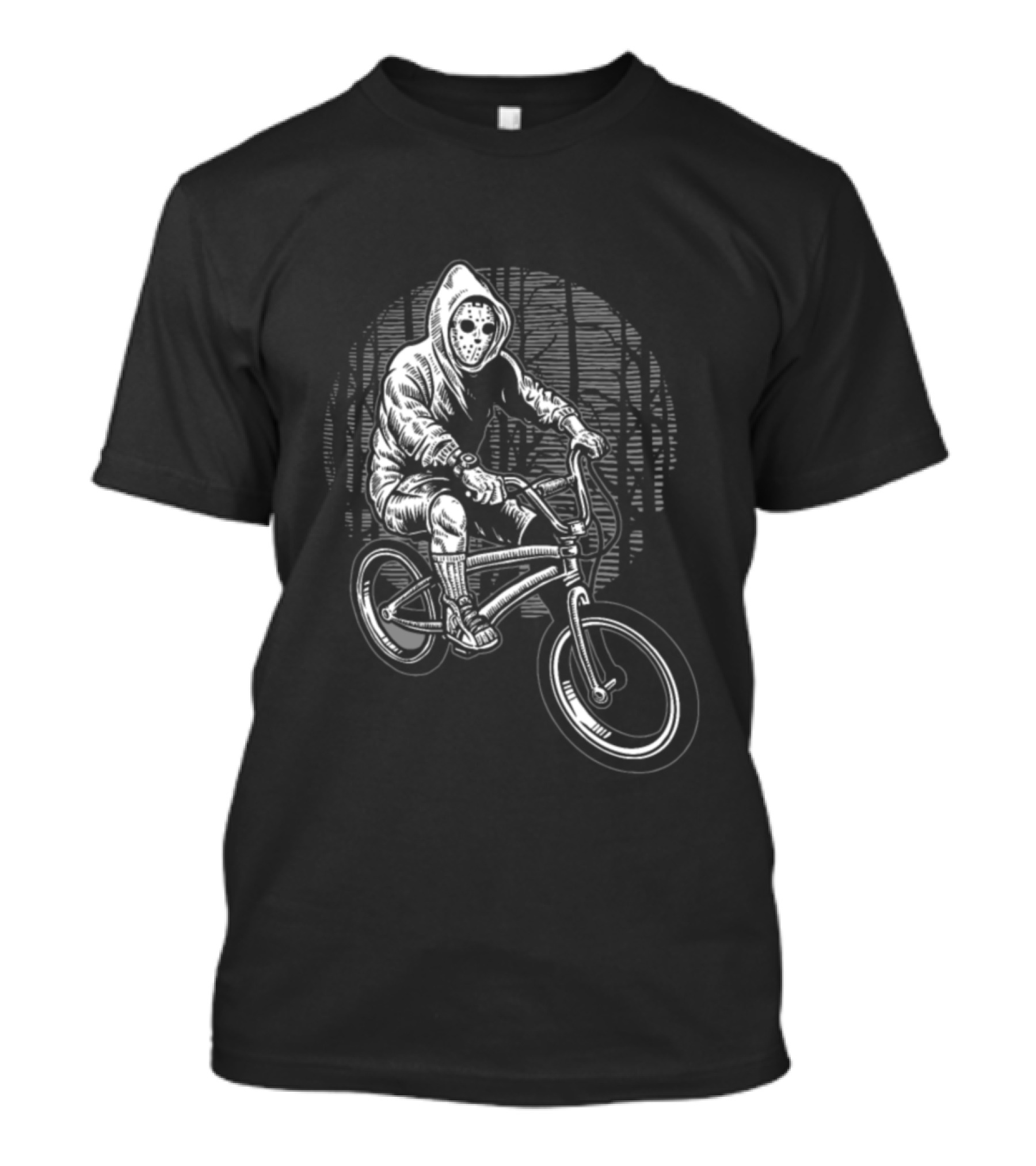 BMX Biker With Mask In Dark Forest T-Shirt