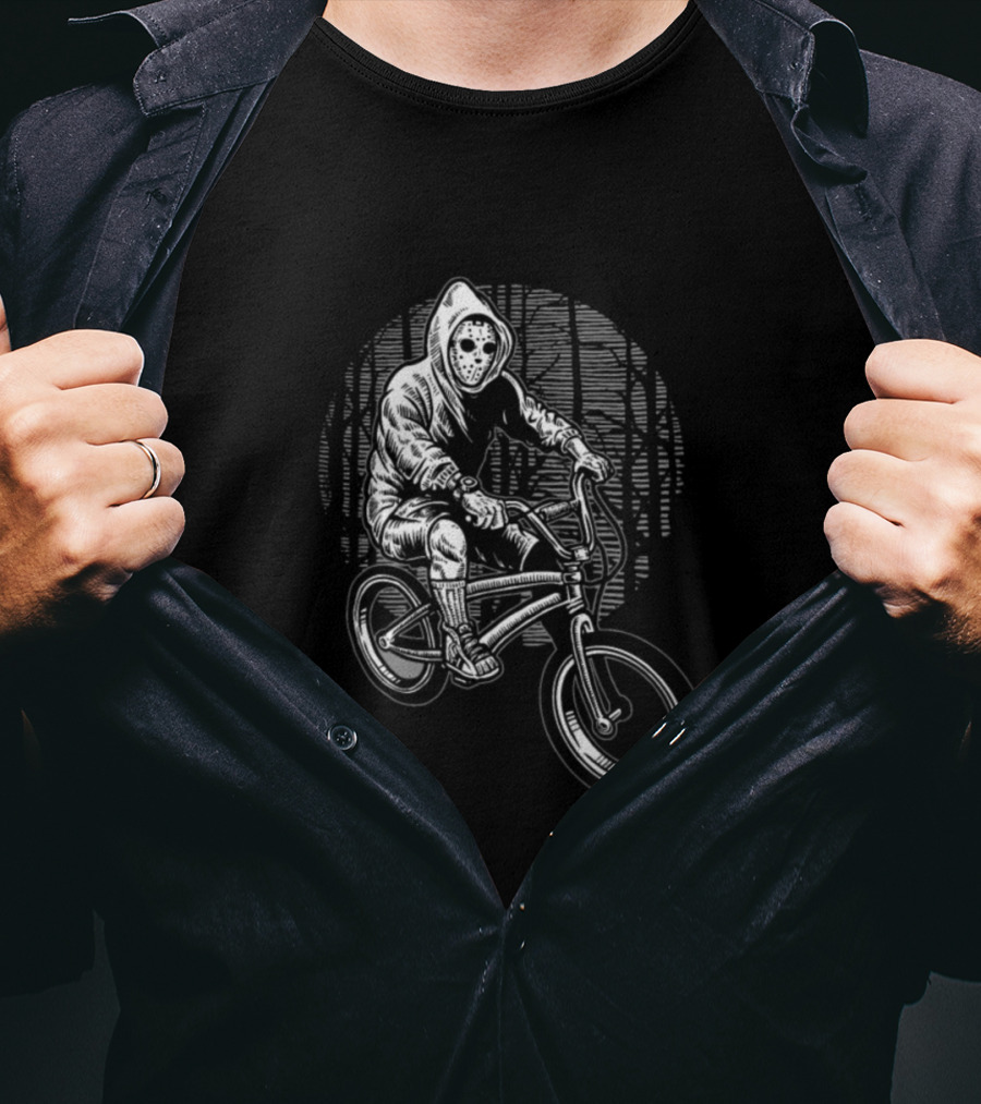 BMX Biker With Mask In Dark Forest T-Shirt
