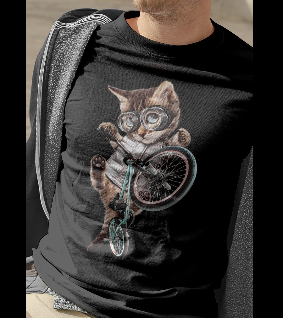 BMX Cat With Glasses Performing Trick On Bicycle T-Shirt