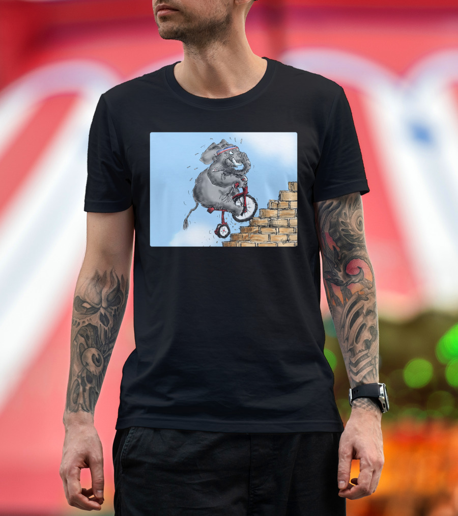 Challenge Accepted Elephant on Unicycle Climbing Stairs T-Shirt