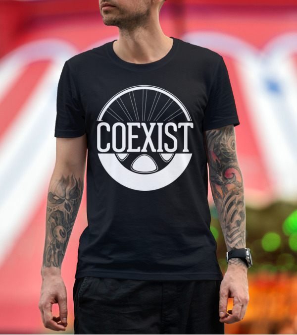 Premium T-Shirt: Coexist Bicycle Wheel Emblem T-Shirt Coexist Bicycle Wheel Emblem T-Shirt