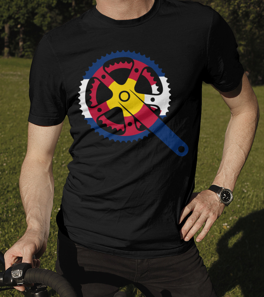 Colorado Bicycle Chainring With State Flag Colors T-Shirt