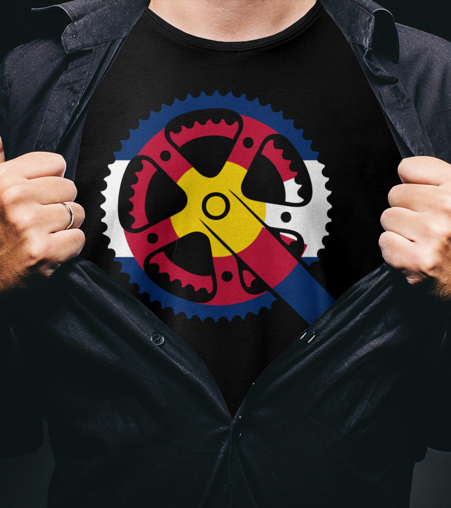 Colorado Bicycle Chainring With State Flag Colors T-Shirt