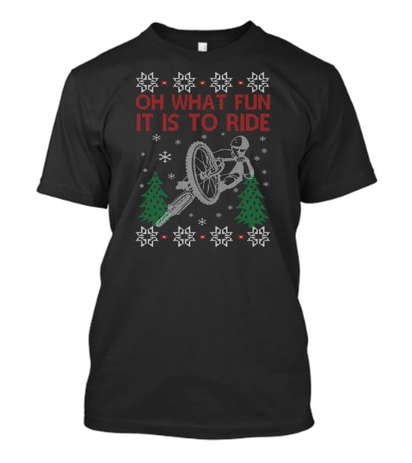 Oh What Fun It Is To Ride Cycling Christmas Snowflakes Trees T-Shirt