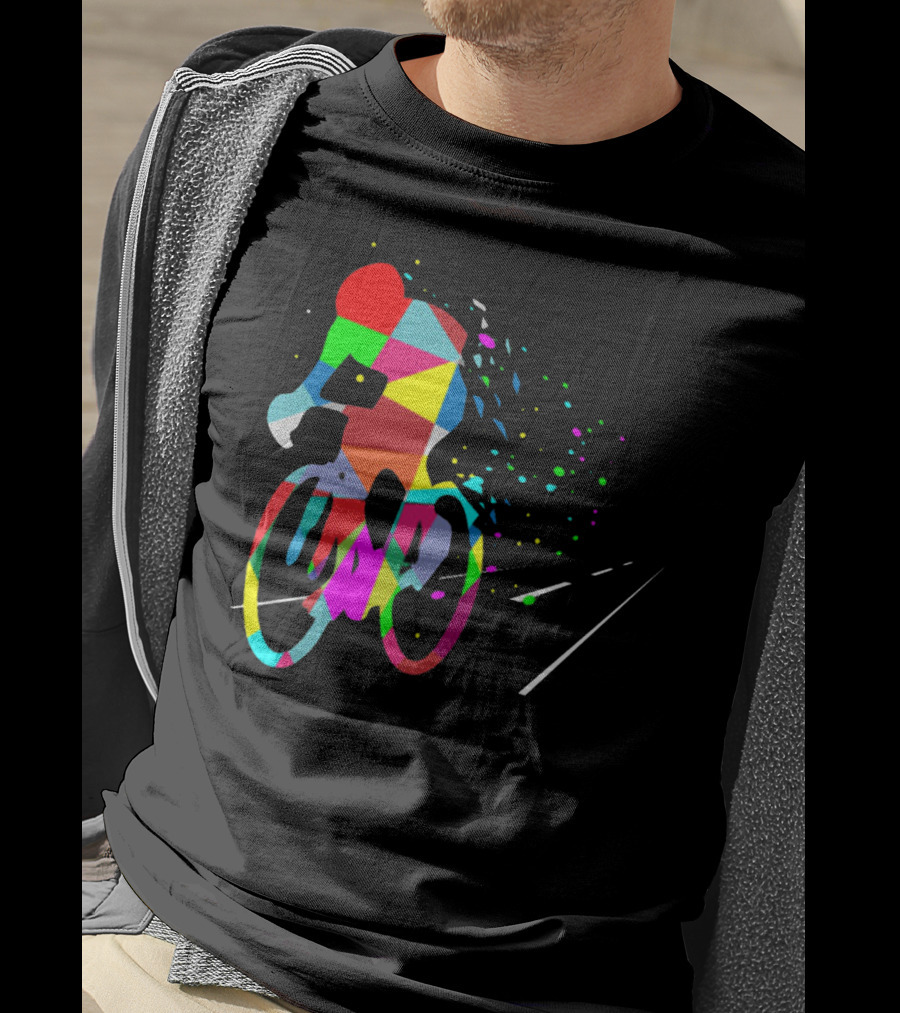 Cycling Forever Multicolor Abstract Bicyclist Road T-Shirt