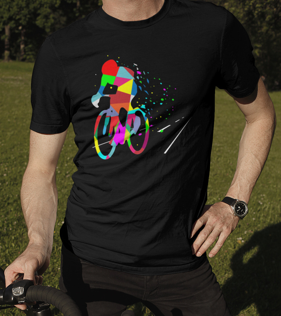 Cycling Forever Multicolor Abstract Bicyclist Road T-Shirt