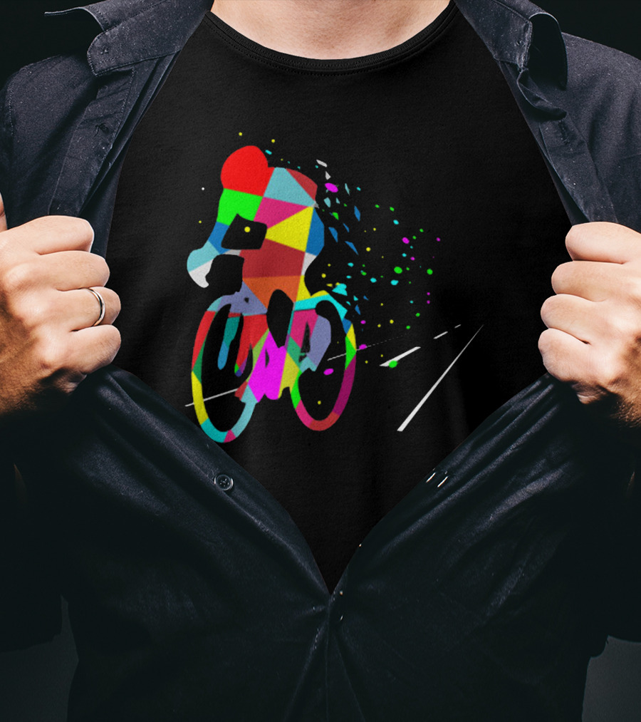 Cycling Forever Multicolor Abstract Bicyclist Road T-Shirt