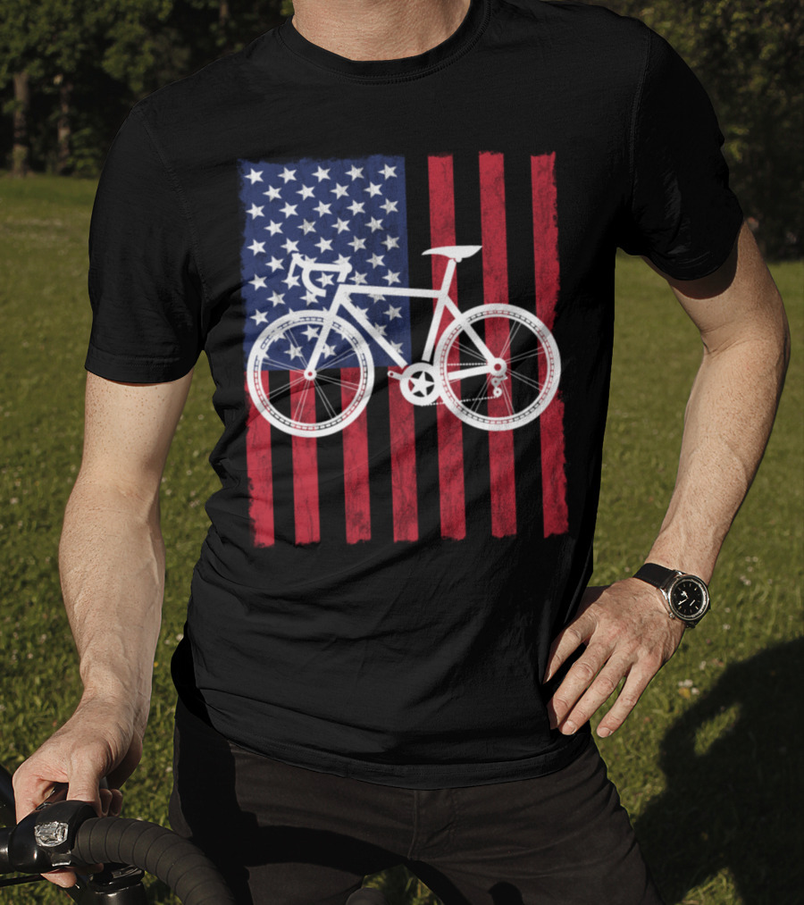 USA Flag Bicycle T-Shirt