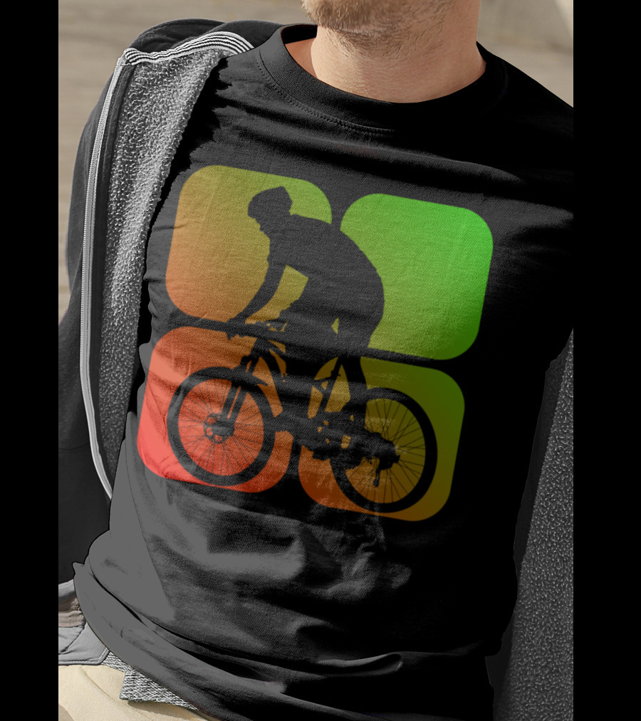 Cyclist Mountainbiker Silhouette On Gradient Quadrant Background T-Shirt