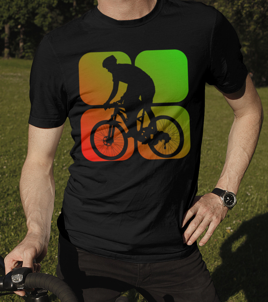 Cyclist Mountainbiker Silhouette On Gradient Quadrant Background T-Shirt