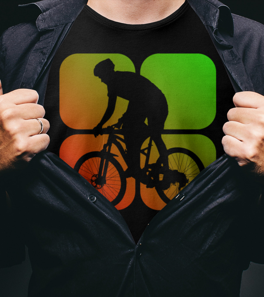 Cyclist Mountainbiker Silhouette On Gradient Quadrant Background T-Shirt