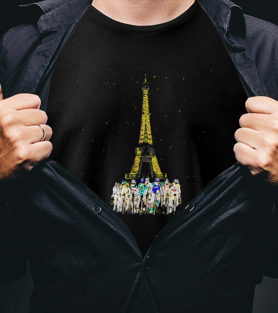 Eiffel Tower Paris Cyclists Night Scene T-Shirt