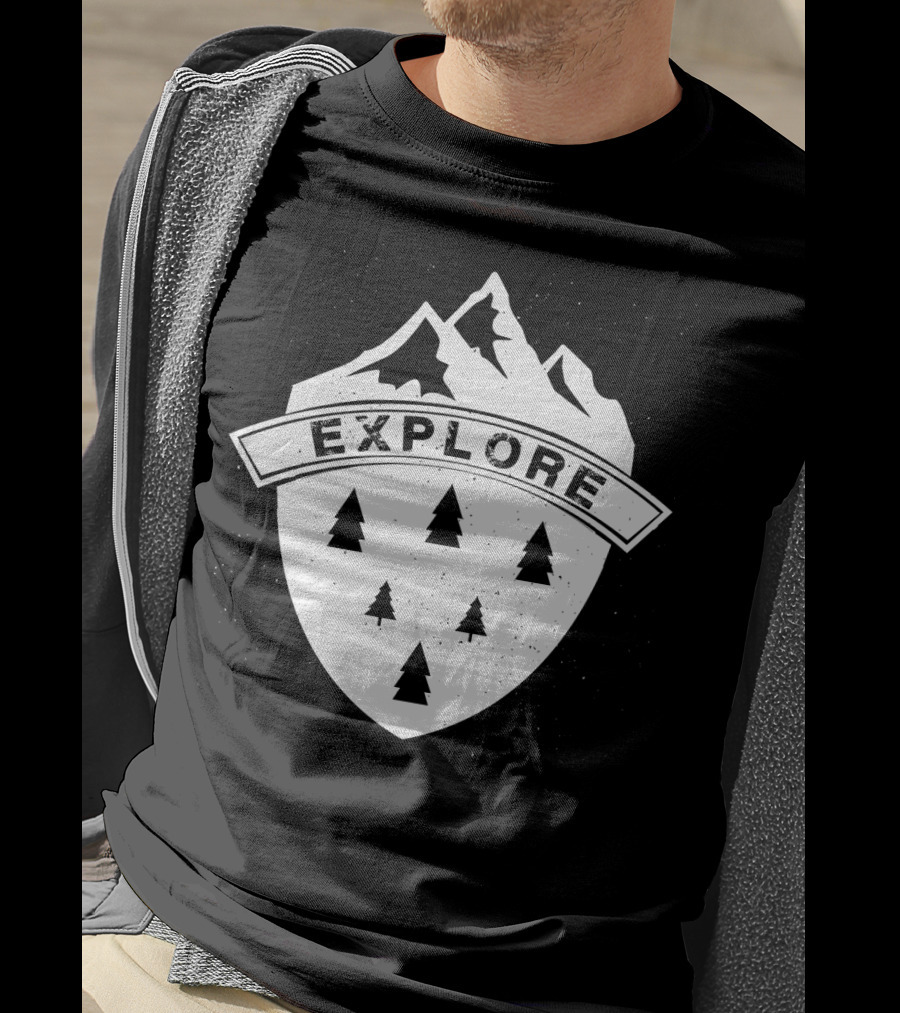 Explore The Great Outdoors Mountains Trees Badge T-Shirt